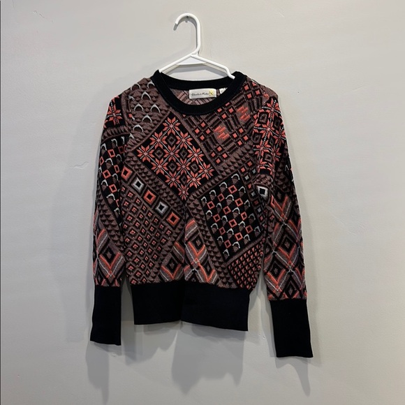 Anthropologie Sweaters - Anthropologie Charlie & Robin Geometric Crew Neck Sweater Black Red Large